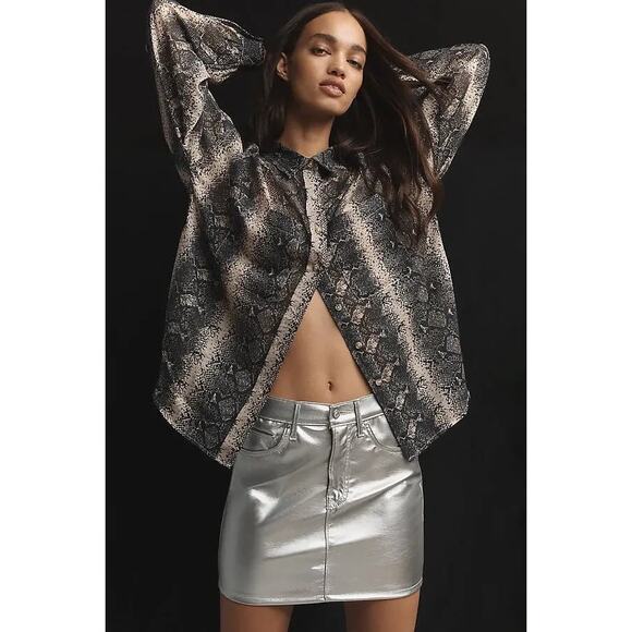 Mother The Vagabond Zip Mini Skirt Faux Leather In Silver Dagger Size 32 - Picture 12 of 13